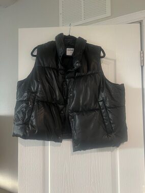 Old Navy Black Faux Leather Quilted Vest
